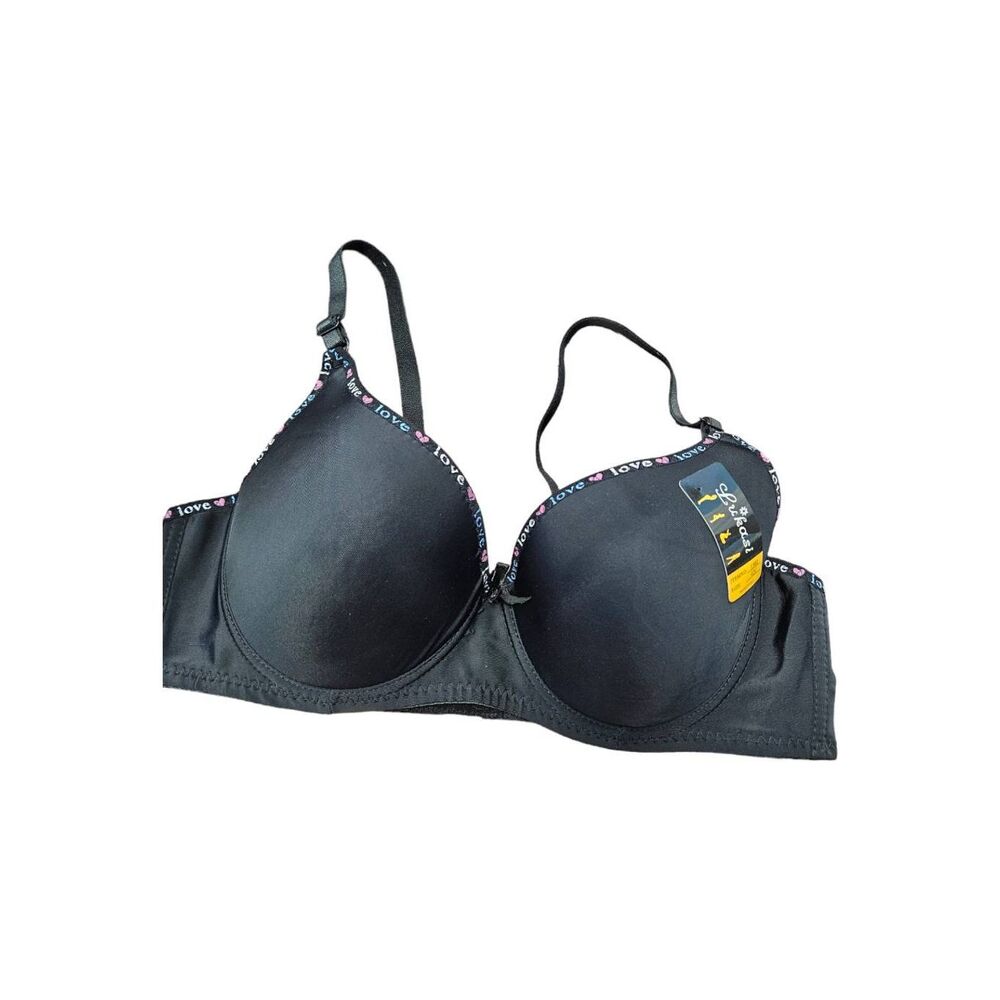 Lukias Black Underwire Bra 42C LOVE Printed Trim NEW TAGS